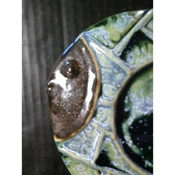Candleholder Plate 8" Fish Shape Pillar Candle Holder Ceramic Coastal Nautical - Picture 3 of 6